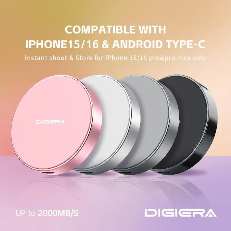 DIGIERA Magnetic Portable SSD 1TB/2TB/512GB Compatible with iPhone 15/16 & Android Type-C Up to 2000MB/s Read Speed for Content Creators - External Storage