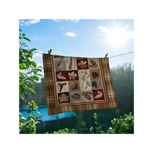 Reversible Rustic Cabin Throw Blanket - Plaid, Maple Leaves, Pine Cones & Hunting Scene Design - Soft Cozy All-Season Indoor/Outdoor Camping Blanket For Cabin Decor, Picnics, And Home Use, Camping Decor-30*40in