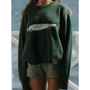 New women's sweater, loose high elasticity round neck pullover for autumn and winter, fish shaped knit, casual styleRAIMENTRY