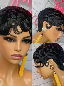 Curly Wave Wig Pixie Cut Wig for Women Halloween Wig Full Machine Made Wig 150% Density 6 Inch