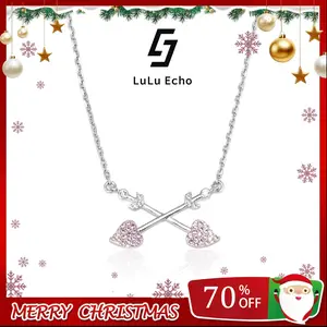 LuLuEcho Vanage 18k White Gold Plated Double Heart Crossover Necklace CZ Pendent Necklace Smaill Tulip Chain Necklace Jewelry For Women