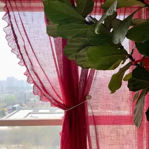 Solid Color Curtain, Modern Simple Curtain with Ruffle Trim, Window Drapes for Home Living Room Bedroom Decor