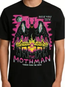 Mothman Graphic T Shirt Cryptid Horror Shirt Gothic Vintage Streetwear Casual Unisex Fitted Long Cotton Short Sleeve Tee Urban Legend Monster Art Halloween Outfit TikTok Viral Trendy Shirt for Men and Women