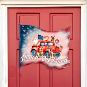 Designocracy 933106H 18x18 in. United We Stand Wood Welcome Sign - Crafted, Engraved, Farmhouse Decorative Home Sign for Holiday Door Decor, Decorative Home Signs