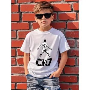 Boys'  CR7 Inspired Jersey Print T-Shirt - Lightweight Breathable Sporty Tee, Regular Fit Round Neck for Soccer & Fans, All-Season Comfortable Youth Apparel for Teens (Casual & Outdoor Wear)