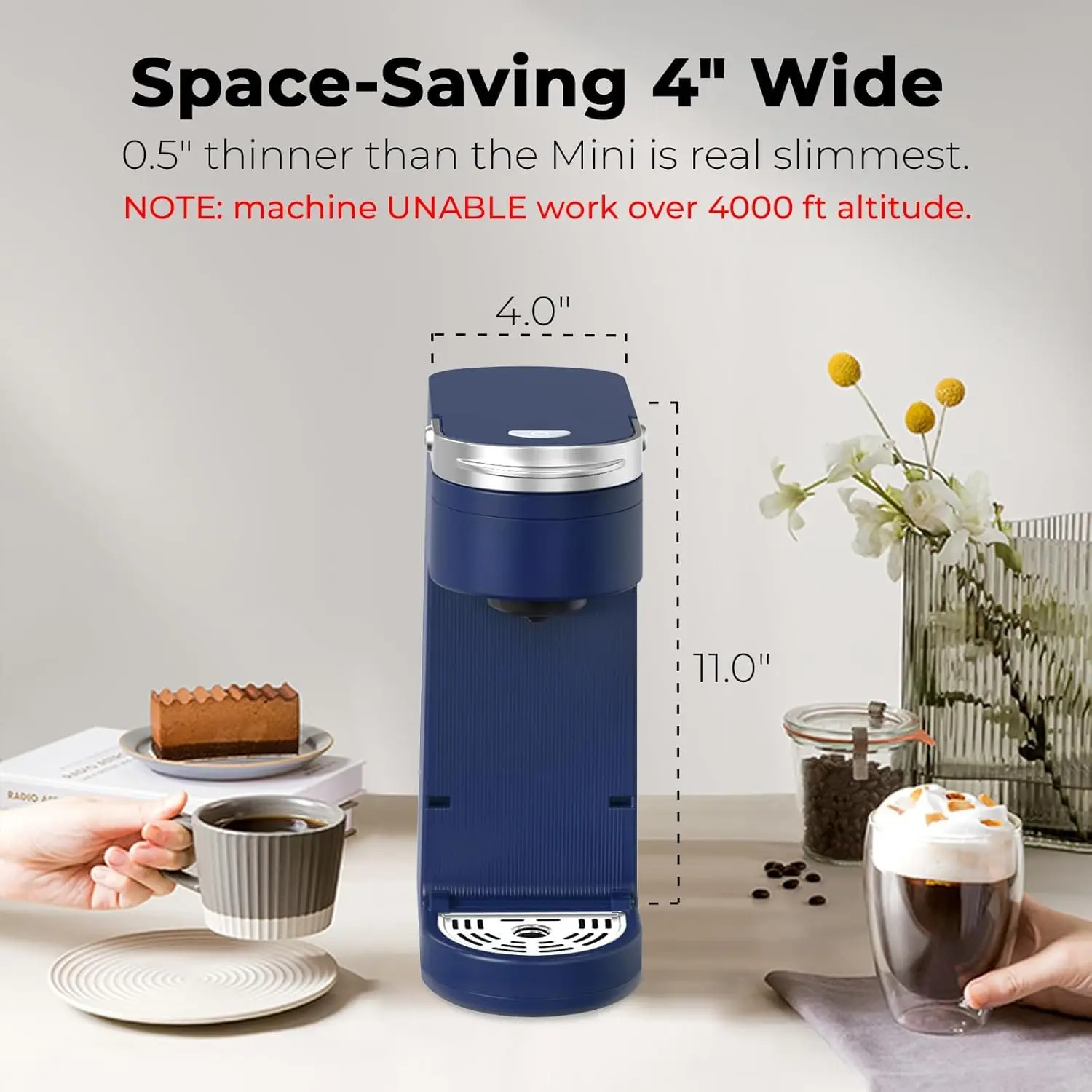 Slim Single Serve Coffee Maker for K Pods, One Cup Coffee Maker Fits 7.3" Travel  Mugs, Coffee Machine with 6 to 12oz Brew Sizes, Navy Blue - TikTok Shop