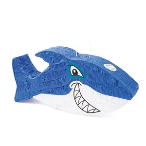 22" x 10 1/2" Jawsome Blue & White Grinning Shark Papier-mâché Piñata