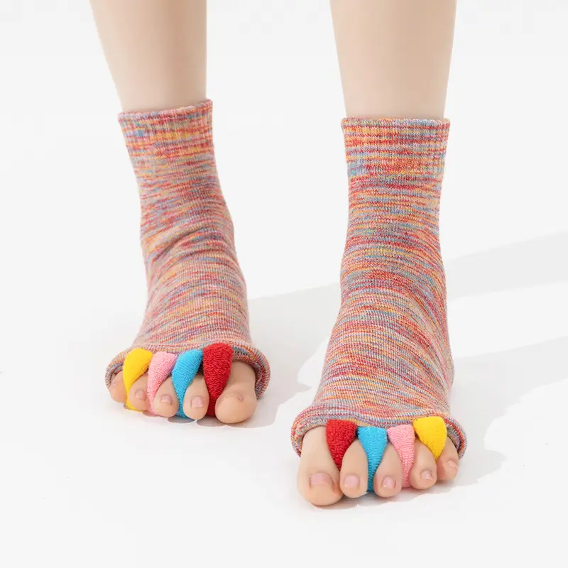 Colorful Toe Yoga Split Toe Socks For Women, Exposed Toe Socks For Correcting Thumb Eversion, Five Finger Socks