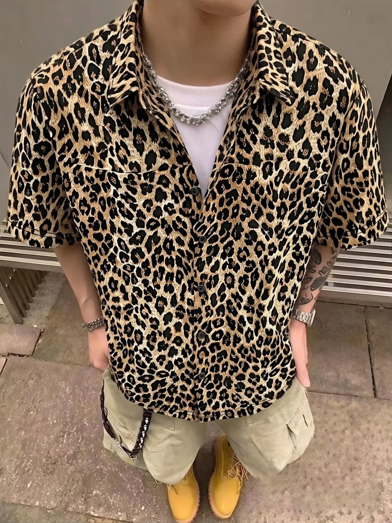 🔥 Men's Leopard Print Short-Sleeve Casual Collared Shirt - Retro Summer Street Casual Shirt, perfect for layering outfits, lightweight, breathable, eye-catching. #StreetStyle #OOTD #SummerFashion