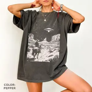 Comfort Colors UFO Cowboy T-shirt, Retro Western Shirt, Vintage Rodeo Graphic Tee, Oversized Cowboy Shirt, Wild West Shirt, Cowgirl Top