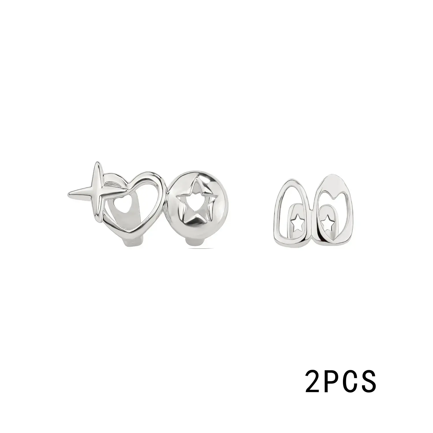 A pair of silver upper teeth