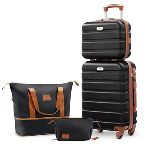 4PCS Hardshell Luggage Set-20-inch Airline Carry On Suitcase with Makeup Case+Expandable Travel Bag + Cosmetic Pouch, Lightweight Durable Luggage with Spinner Wheels for Travel