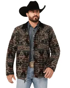 Moonshine Spirit Men's Southwestern Print Snap Jacket - Msho23o16-Blk