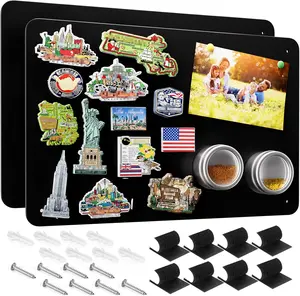 MaxGear Metal Magnetic Board 17.5" x 11.4" 2 Pack Black Magnet Bulletin Board for Wall, Refrigerator, Magnetic Board Display Notes, Photos, and More - Includes Dual Lock Tape and Screws