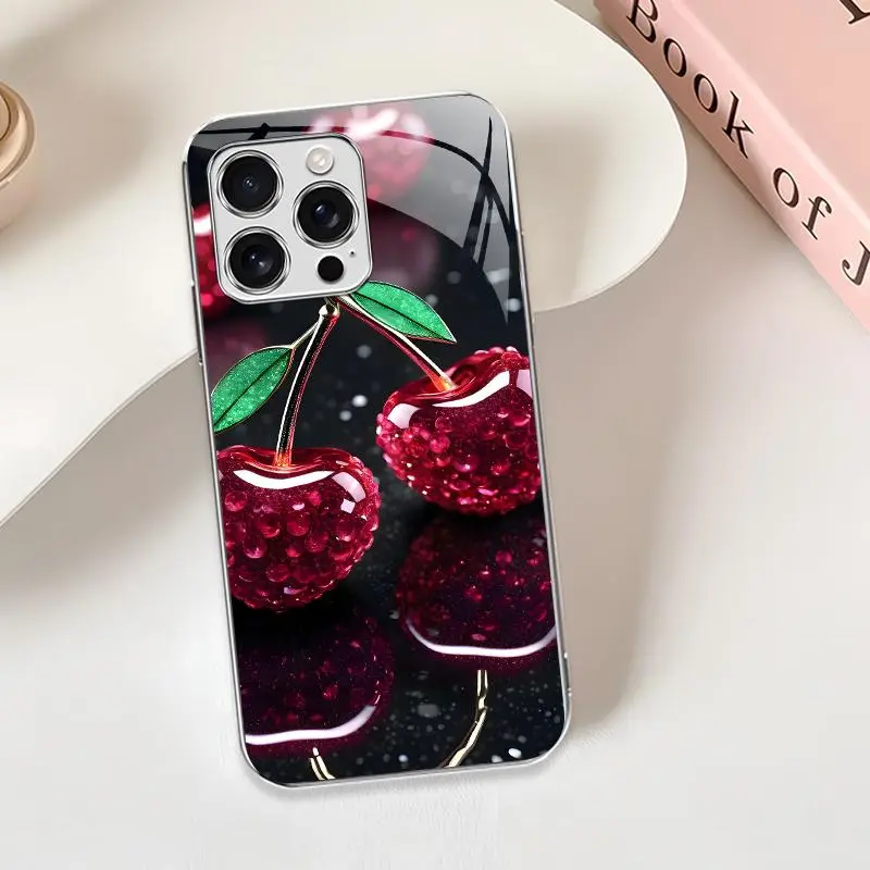 Cherry and Fruit Pattern Luxury Realistic Design Mobile Phone Case for iPhone 15 Pro - Smartphone, Cellphone, Handheld Devices Protection - 975