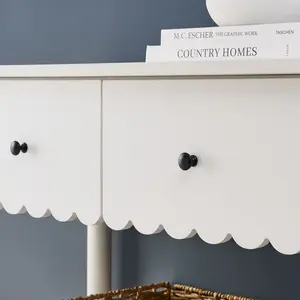 Emmeline 3-Drawer Scalloped Console Table in White
