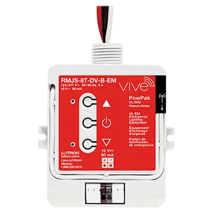 Lutron Powpak Dimming Module, Controls Up to 60 Ma of 0-10V Controlled Fixtures together, Emergency Lighting, Switches Up to 8 A, 120/277 Vac, 434 Mhz, Vive Enabled, RMJS-8T-DV-B-EM