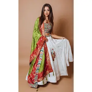 White Chaniya Choli Set with Mirror Work