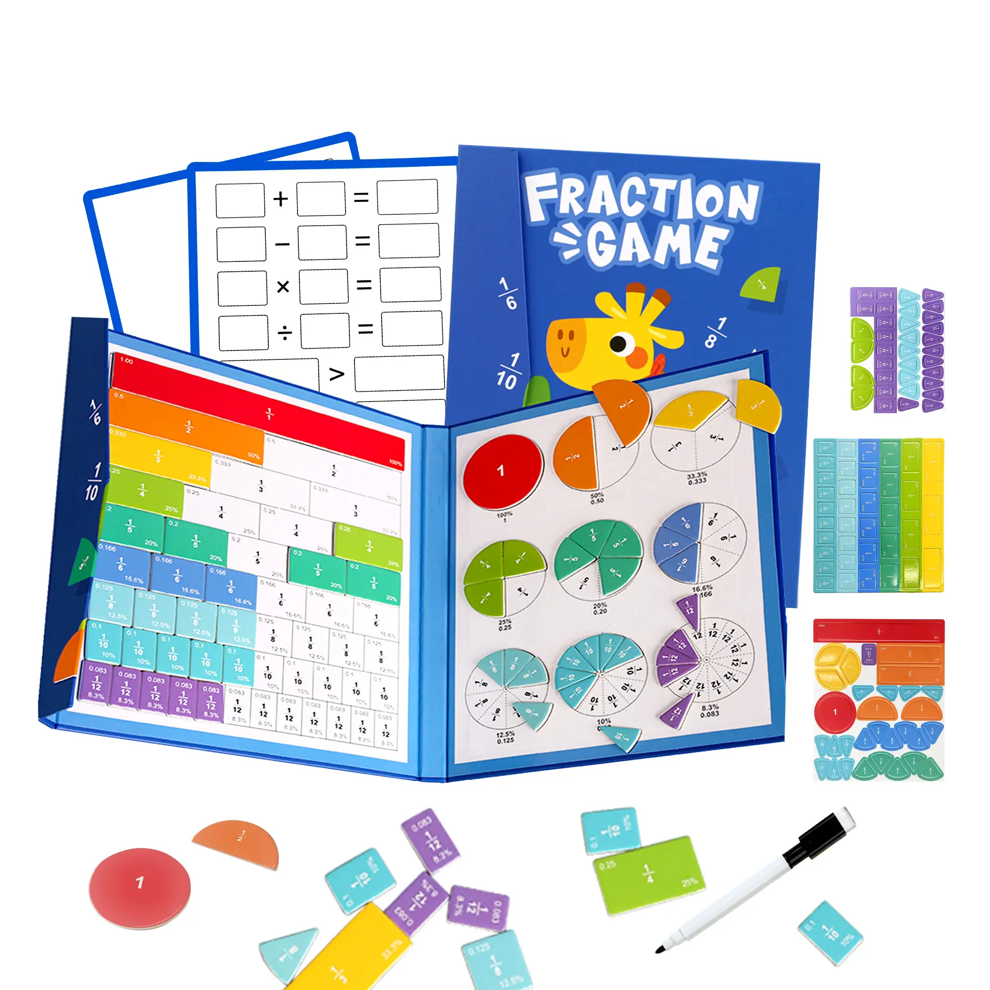 Leven Magnetic Fraction Learning Kit for Kids - 105-Piece Montessori Math Toy, Visual Learning Tool & Learning Materials with Fraction Circles, Bars, Portable for Home, Classroom, Ages 4+, 8.66"x7.09"
