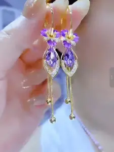 Elegant Zircon Flower Long Dangle Earrings for Women, Fashion New Style Ear Cuff Drop Earring Set, Chic Accessory Jewelry, Tear Drop Earring, Statement Earrings