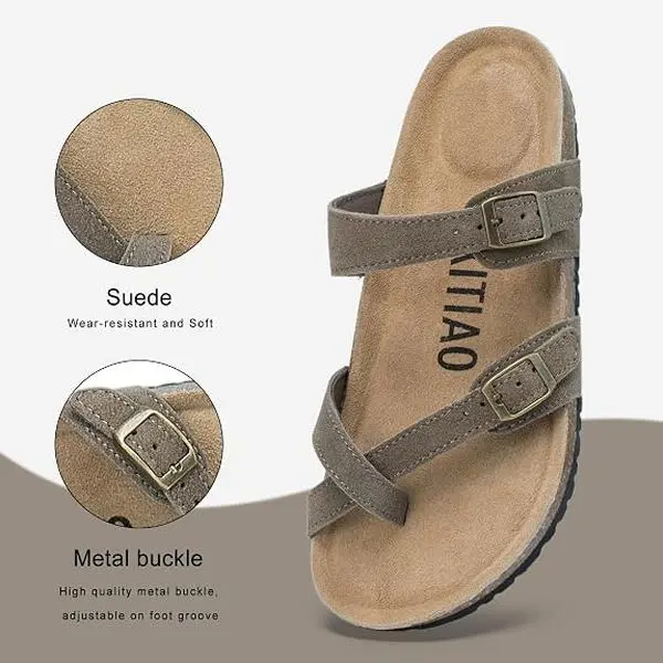 XIXITIAO Sandals with Soft Cork Footbed for Women Men Open Toe Slippers Adjustable Double Buckles Slip On Outdoor Slides for Summer Casual Shoes Girl