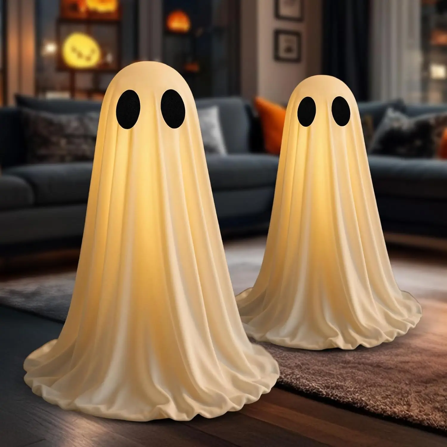2Packs Halloween Decorations Indoor Ghost Kit - Halloween Party Decor with Upgraded fabric and Timer Remote Control, Ideal for Indoor Kitchen Room Office Home Table Cabinet Fireplace