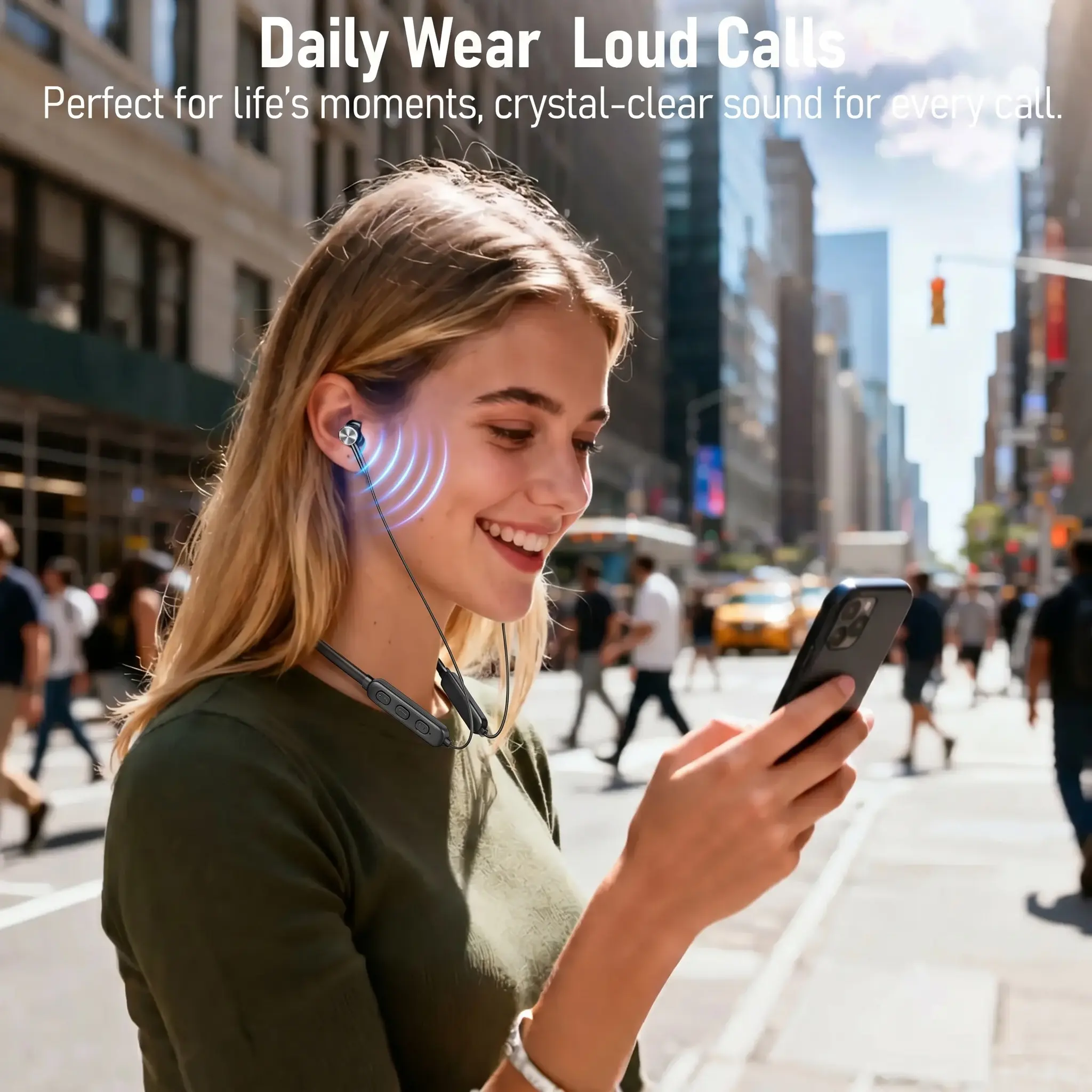 Magnetic Wireless Neckband Earbuds with Mic - Lightweight Sports Bluetooth Electronic Headset, Audio Button, Battery-Powered & Hands-Free Wireless Headphones for Running, Workout, Battery-Powered Wireless Headphones