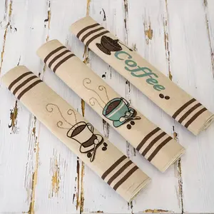 Coffee Themed Refrigerator Door Handle Covers - Set of 3 Linen Anti-Slip Handle Protectors for Kitchen Appliances