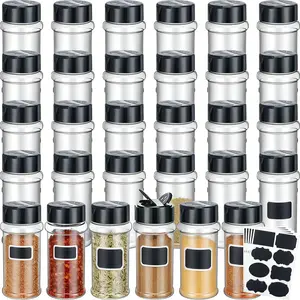 【Summervibes】36 Pack 3 oz Clear Plastic Spice Jars with 5pcs Label and Shaker Lids Empty Spice Bottles Seasoning Containers Seasoning Jars Shaker Condiment Pots for Pepper Herbs Powders(Black)