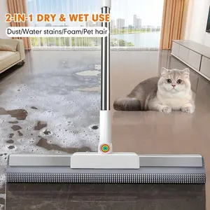 Heavy-duty floor broom and pet hair cleaner - Long-handled broom with non-stick brush, widened and extended design, suitable for hardwood, tile, carpet, glass - Ideal for bathrooms, kitchens, living rooms, floor brooms, kitchen cleaning, ergonomic handle