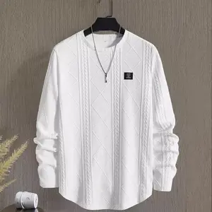 KZZ Men's Lettering Patch Detail Chest Casual Relaxed Fit Crew Neck Pullover Long Sleeved White Hoodie