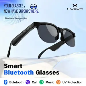 HUGUR Smart Bluetooth Glasses Unisex UV Protection Wireless Headphones for Music Calls Voice Assistant Bluetooth Hands-Free Eyeglasses for Sports Fashionable Office Driving Outdoors Summer Smart Summer Gear