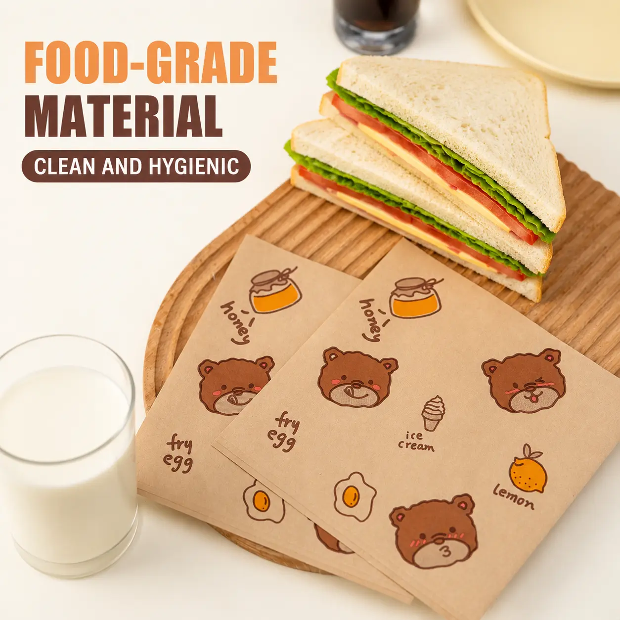 50 Pack Paper Sandwich Bags 7.1 x 7.1”, Greaseproof Snack Bags, Unbleached Pastry Bag, Recyclable Small Brown Paper Bags, Cookie Sleeves, Food Packing for Bakery, Donuts, Bagels