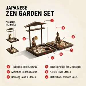 Japanese Zen Garden Kit - 2 Styles with Archway/Torii & Yin-Yang, Fengshui Home Office Tabletop Decor, Calming Soothing Properties, Enhances Spiritual Growth, Promotes Compassion, Aids Inner Peace Relaxation Meditation