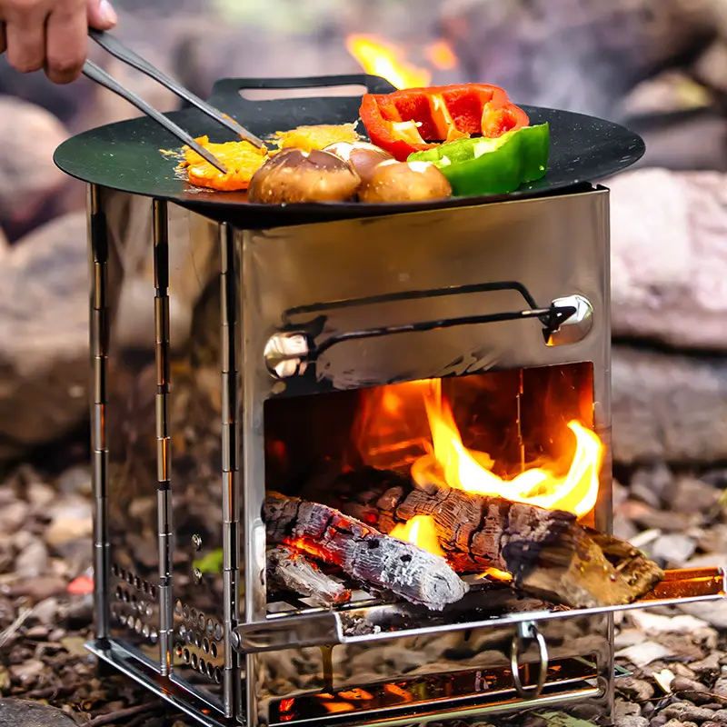 Stainless Steel 410 & 304 Foldable Camping Stove | Wood/Gas/Coal Multi-Fuel Outdoor Cooking Stove | Portable with Carry Bag & 2 Handles | Ideal for Camping/Hiking/BBQ/Backyard/Glamping/Picnics | Essential Outdoor Cooking Gear