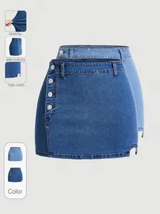 Women's Denim Skirt, Fashionable Elegant High Waist Short Jean Skirt, High Stretch Side Button Split Slim Fit Dress