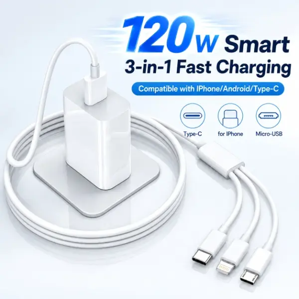 KAXOE 3 in 1 Fast Charging Cable for iPhone/Type-C/Micro USB Charger Cable for iPhone 14 13 12 Pro Max Xs Max Charger Cable for Samsung, for iPad, OnePlus, USB C Mobile Phones