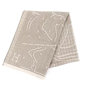 Pre-owned HERMÈS Cashmere Small Leather Goods Stall Rectangle Ipograph Silk Scarf
