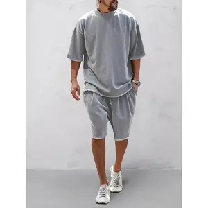 Casual Loose Fit Solid Sports Sets Sweat Suit Textured Sweatsuit