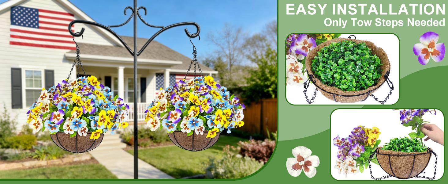 2pcs Artificial Outdoor Hanging Flowers with Basket - 189 Blooms UV Resistant Faux Hyacinth & Boston Fern Set, Waterproof Fake Plants for Porch Garden Patio Home Decor 2pcs Artificial Outdoor Hanging Flowers with Basket - 189 Blooms UV Resistant Faux Hyacinth & Boston Fern Set, Waterproof Fake Plants for Porch Garden Patio Home Decor