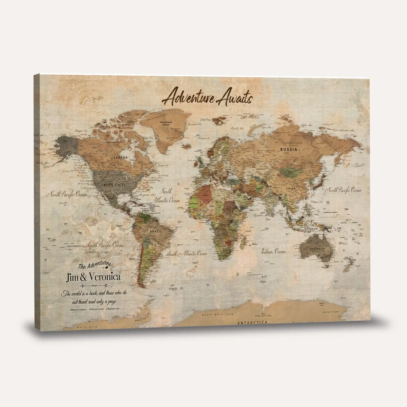 Custom Push Pin World Map Canvas | Personalized Travel Tracker | Wedding Anniversary Gift for Couples | Adventure Map Wall Art with Pins