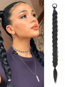 Upgraded Braid Ponytail Extension with Elastic Tie, Straight Sleek Wrap Around Braid, Hair Extensions Ponytail for Women