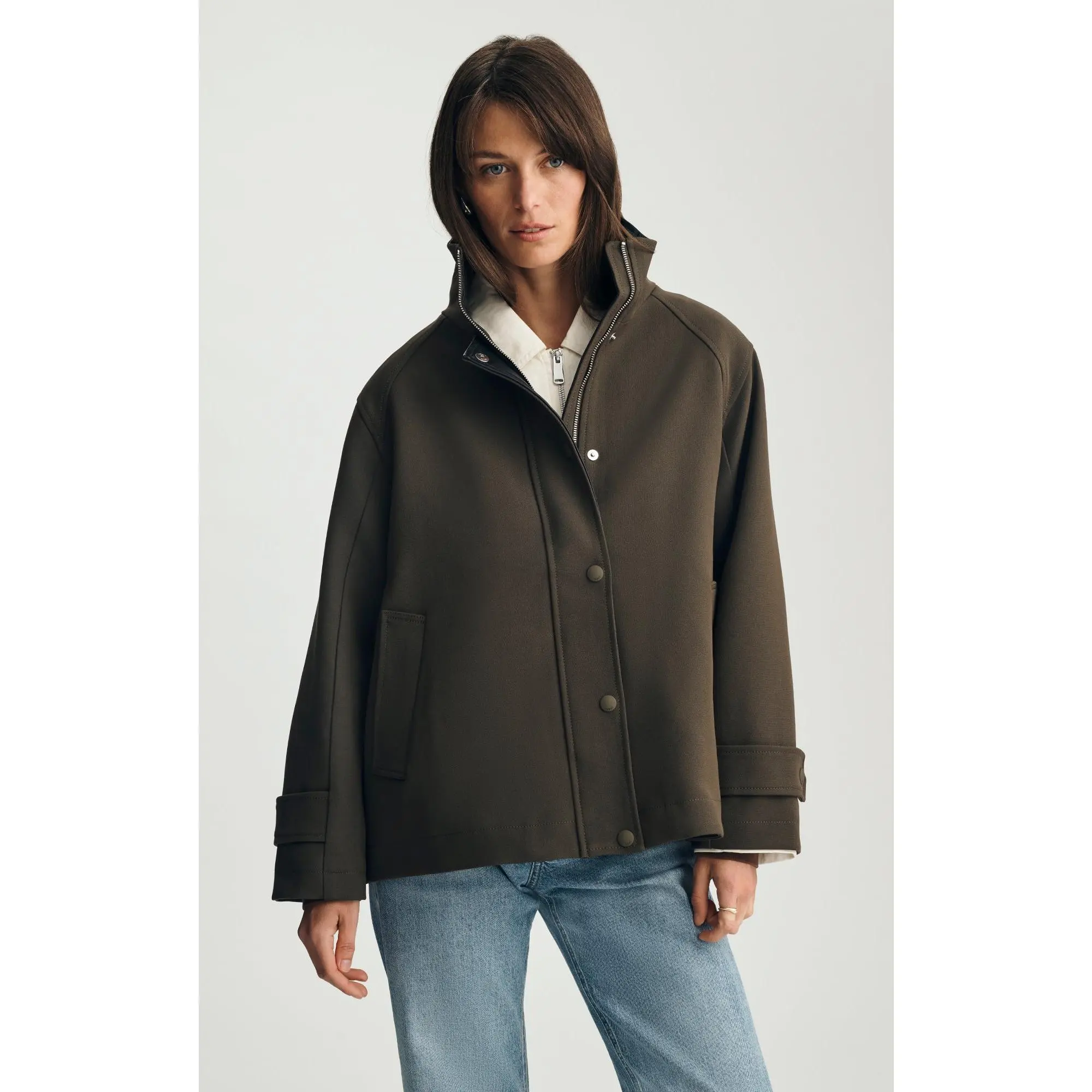 OVERSIZED FUNNEL NECK JACKET IN OLIVE NIGHT