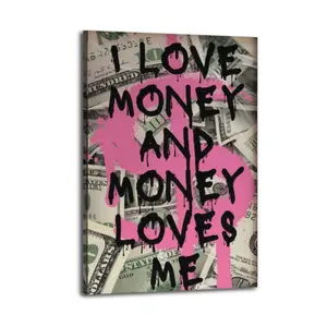 1Pc Pink Money Quote Canvas Poster, Funky Preppy Money Motivational Wall Art, I Love Money And Money Love Me, Unique Artwork Wall Painting For Gift, Living Room, Bedroom, Office, Bathroom, Home And Dormitory Decoration(New Product Launch)