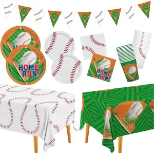 Baseball Party Supplies Kit for 24 - Complete with Dinner & Dessert Plates, Napkins, Cups, Banner & Tablecloth Baseball Birthday & Gameday Celebrations,Baseball Party Decorations & Favors