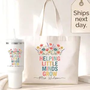 Teacher Appreciation Floral Educator Tote Bag, Helping Little Minds Grow, Teacher End of Year Gift