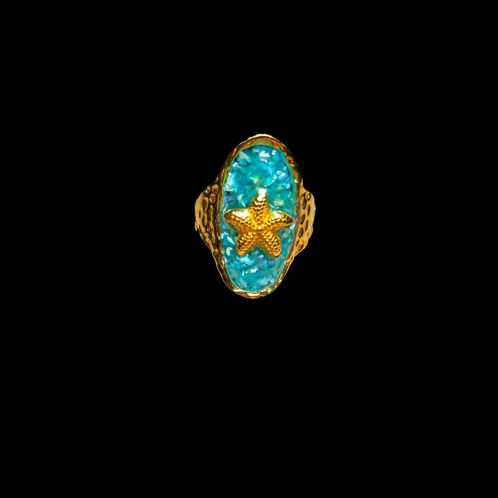 Whimsical Starfish Ring - Hammered Texture, Adjustable, Casual, Multi-Size, Adjustable, Gift Idea