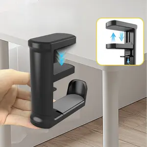 360° Rotating Table Edge Stand, Angle Adjustable Clamp-on Under Desk Hanger Mount Hook With 360 Degree Swivel & Cable Clip Organizer, Clip On Easy Installation - No Punching Required, No Trace, Multi Functional Storage Bracket Multipurpose For Home Office