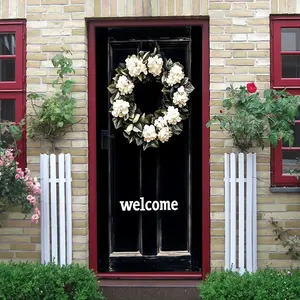 2pcs European Vintage Artificial Hydrangea Wreath Door Sticker Stereo Wall Decal Living Room Entrance Bedroom Wall Decor Self Adhesive Removable Holiday Home Decoration for Indoor Outdoor Doors Windows