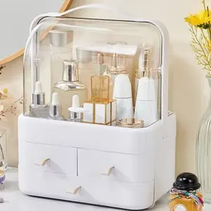 Cosmetic Storage Box, Cosmetics Organizer Storage, with Lid Waterproof&Dustproof Makeup Organizer Box Portable Handle, Large with Drawers Open Lid, Great for Bathroom Countertop Bedroom Dresser, Gift for Woman